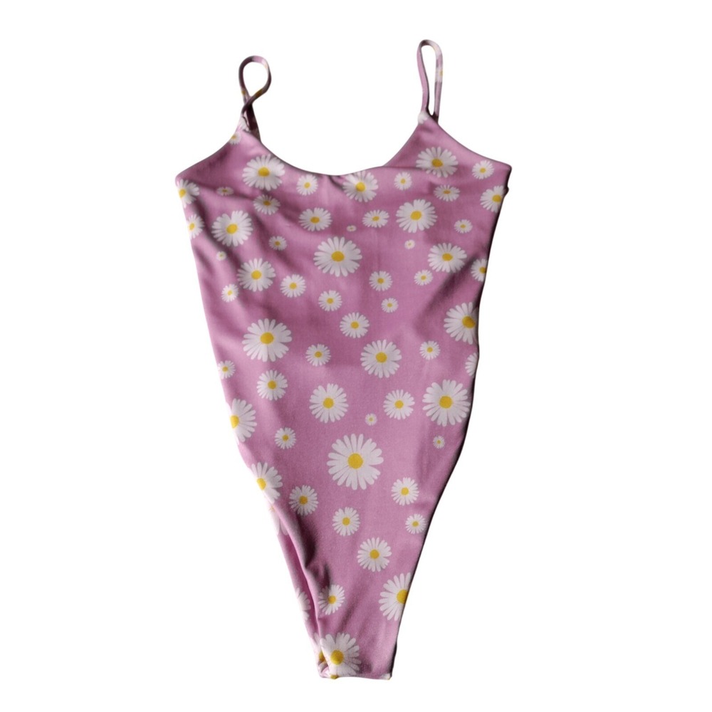 NWT Nasty Gal Floral High Leg Swimsuit Lilac Size 6 - Small Flaw
